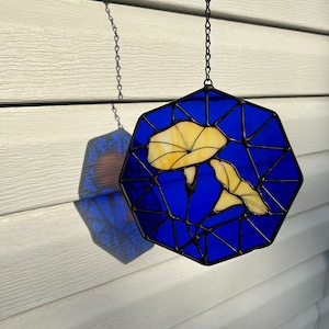 SEPTEMBER Birthstone and Birth Flower Series: Sapphire and Morning Glory Suncatcher in Stained Glass