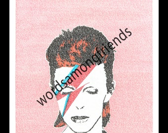 David Bowie as Ziggy Stardust word art print