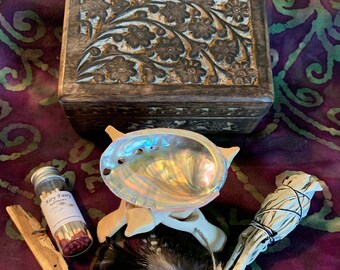 Deluxe Smudge Kit, Smoke Cleansing, Abalone Shell, White Sage, Palo Santo, Complete Smudge Set, Gift Set