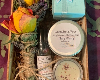 Lavender & Rose Gift Set, Rose and Lavender Candle, Birthday Gift, Friendship Gift, Thinking of you, Sending Love, Teacher Appreciation Gift