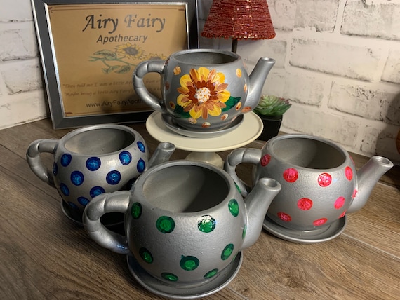 Ceramic Tea Pot Planter, Hand Painted Planter, One of a Kind Planter