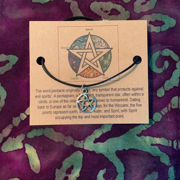 Pentagram Pendant, Pentacle Pendant, Leather Cord, Wiccan Necklace, Pagan Necklace, 5 Point Star Pendant