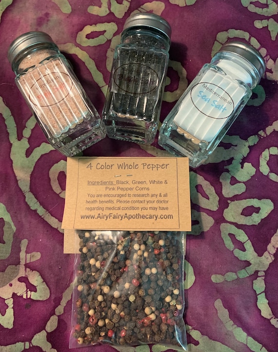 3 Salt Bundle, Himalayan Pink Salt, Mediterranean Sea Salt, Hawaiian Black Salt, Kosher Salt, 4 Color Peppercorn