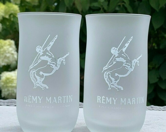 Pair of Remy Martin 8-ounce frosted glasses. Etched-glass centaur.