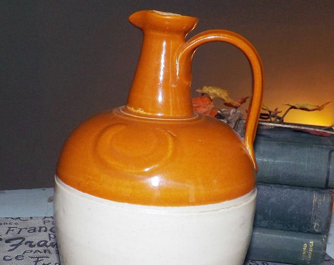 Vintage (1960s) Donald Fisher Ye Old Monks Whisky handled, crockery jug | decanter. Made in Scotland by Wade. Brown glaze.