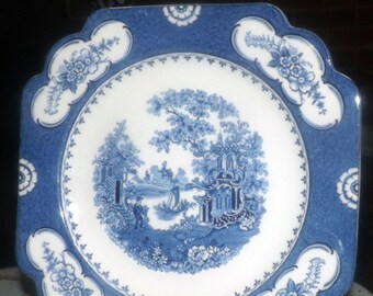 s Adams Tunstall Shanghai Ironstone Blue and White Transferware Luncheon Plate