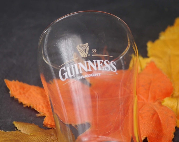 Guinness Draught Ale sampler | beer tasting glass. Etched-glass branding, harp logo.