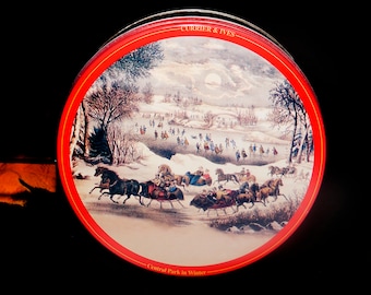 Currier & Ives Central Park in Winter round cookie or biscuit tin.