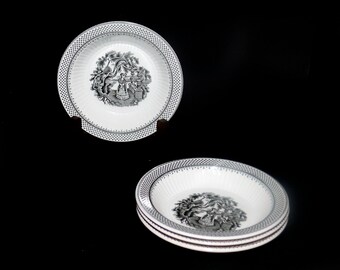 Four William Adams Minuet Black rimmed fruit nappies, dessert bowls made in England.