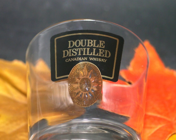 Wisers Double-distilled Canadian Rye Whisky lo ball on the rocks glass. Etched-glass branding.
