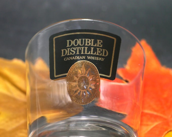 Wisers Double-distilled Canadian Rye Whisky lo ball on the rocks glass. Etched-glass branding.