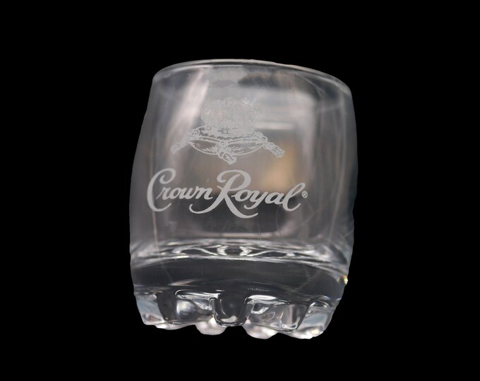 Crown Royal single shot glass. Etched-glass branding.