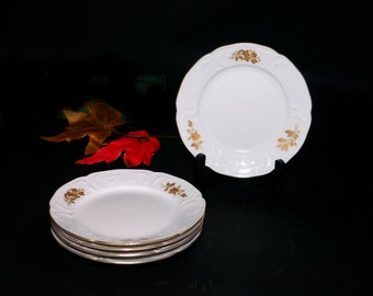 dessert 1940s Royal Gadroon dinnerware. Early mid-century 22K gadroon edge or side plate Harker Pottery USA Wild Rose bread-and-butter