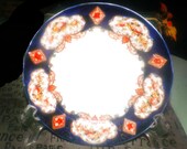 Almost antique (1920s) Royal Albert Crown china Heirloom hand-decorated bread-and-butter, dessert, side plate. Cobalt, art-nouveau florals.