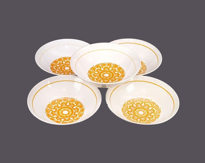 Five Ridgway Christina coupe cereal or soup bowls made in England. Flaws (see below).