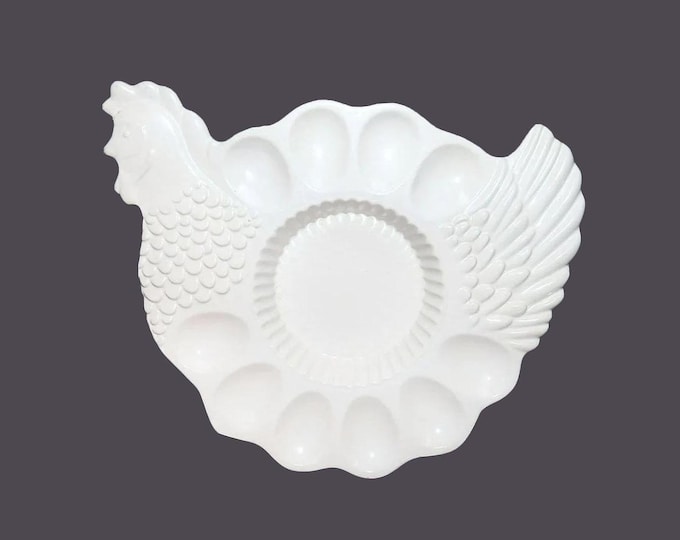 Deviled egg serving platter in shape of a hen. All white hand-painted made in Portugal. Teleflora. Country Kitchen decor.