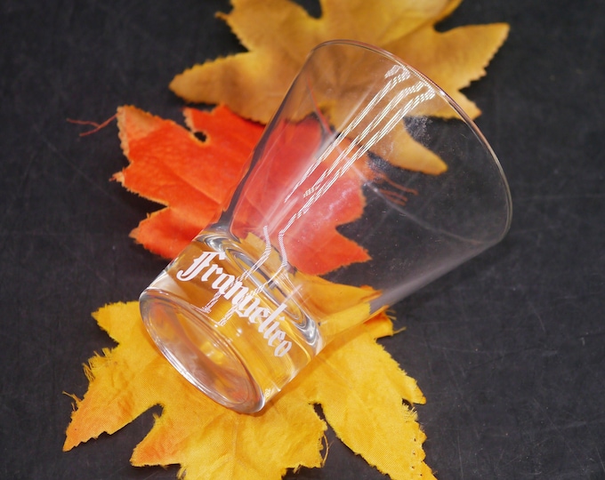 Frangelico liqueur tulip-shaped glass.  Etched-glass logo, heavily weighted base. Commercial-quality glassware. Man gift