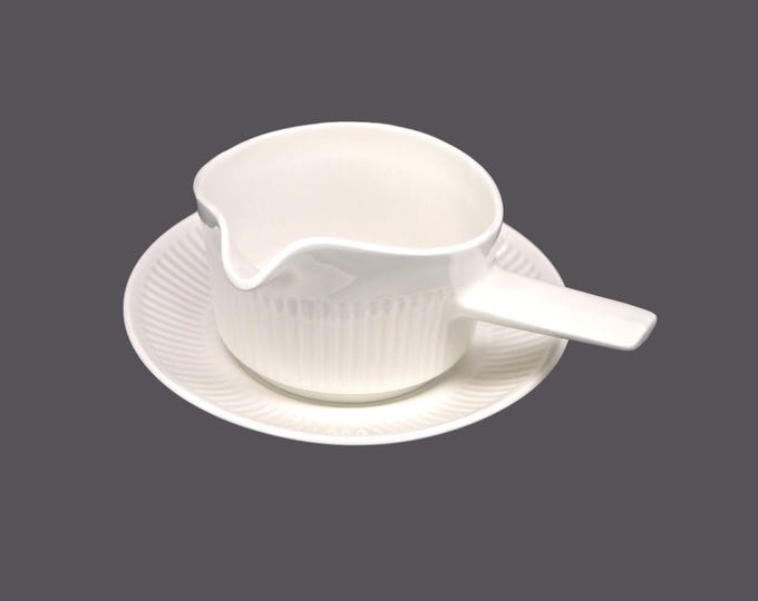Johnson Brothers Athena classic all-white gravy boat with round under-plate made in England.