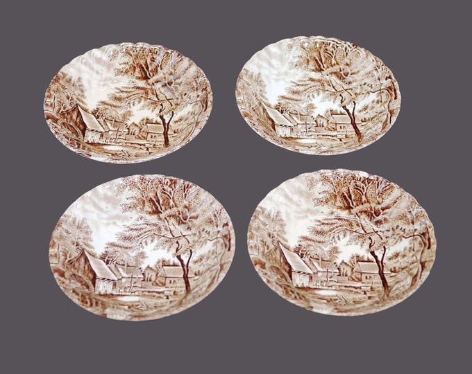 Vintage Johnson Brothers Watermill Brown Dessert Bowls: England. Set of 4