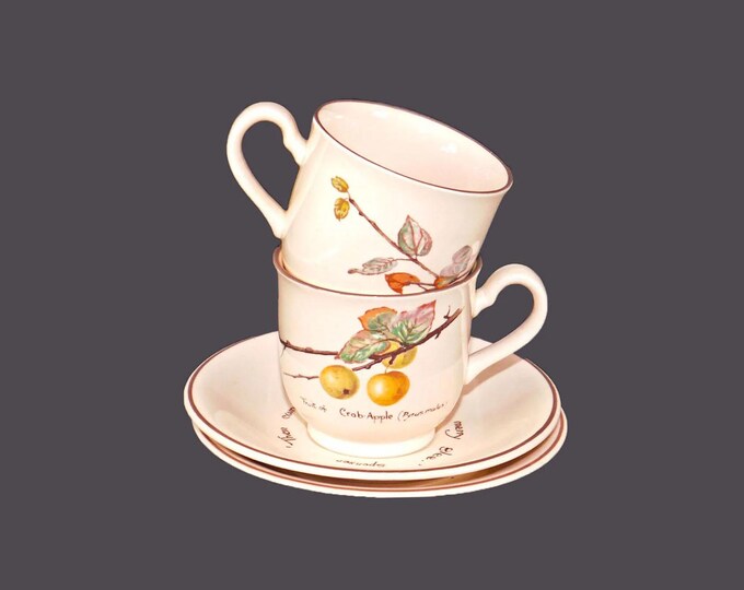 Pair of Noritake Country Diary of an Edwardian Lady stoneware cup and saucer sets made in Ireland.