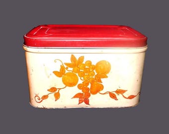 Vintage NC Colorware Bread Box: Hand-Painted Fruit, Farmhouse Kitchen Decor