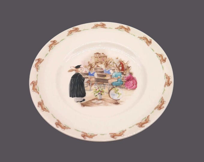 Royal Doulton Bunnykins child's salad plate. Bunnies in the classroom. Made in England.