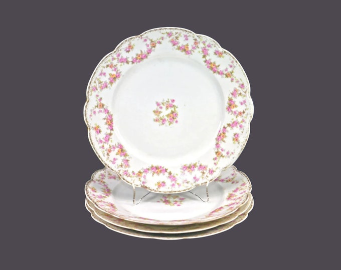 Four antique MZ Austria | Altrohlau Bridal Rose luncheon plates. Flaws (see below).