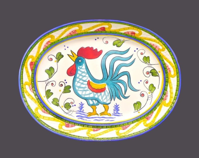 Clay Art Mosaic Rooster oval turkey platter. Central hand-painted rooster high-relief mosaic rim.
