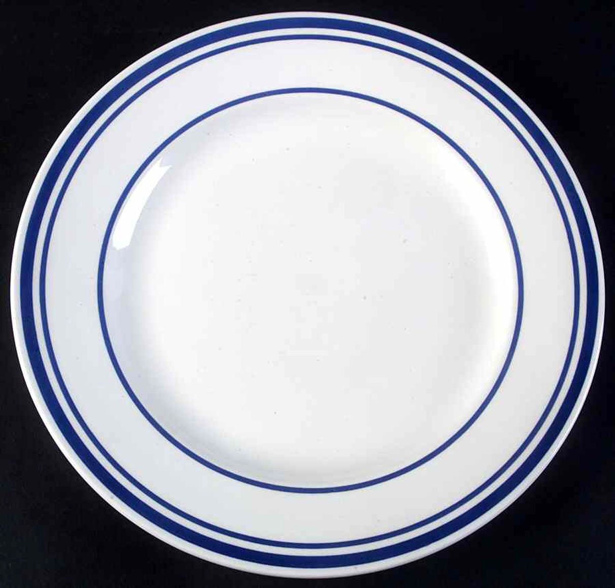 Vintage (1980s) IKEA IK13 pattern blue-and-white dinner plate. Blue bands | stripes on white 