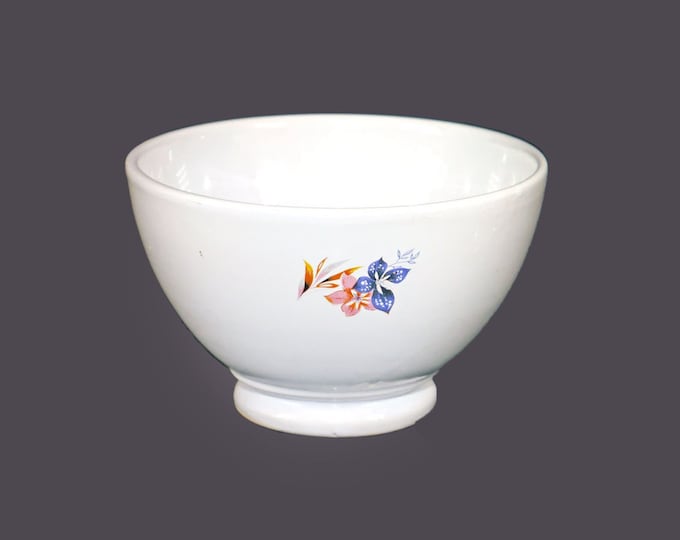R. Gila Footed serving bowl with blue and orange flowers. McKusick Gila Pottery AZ USA.