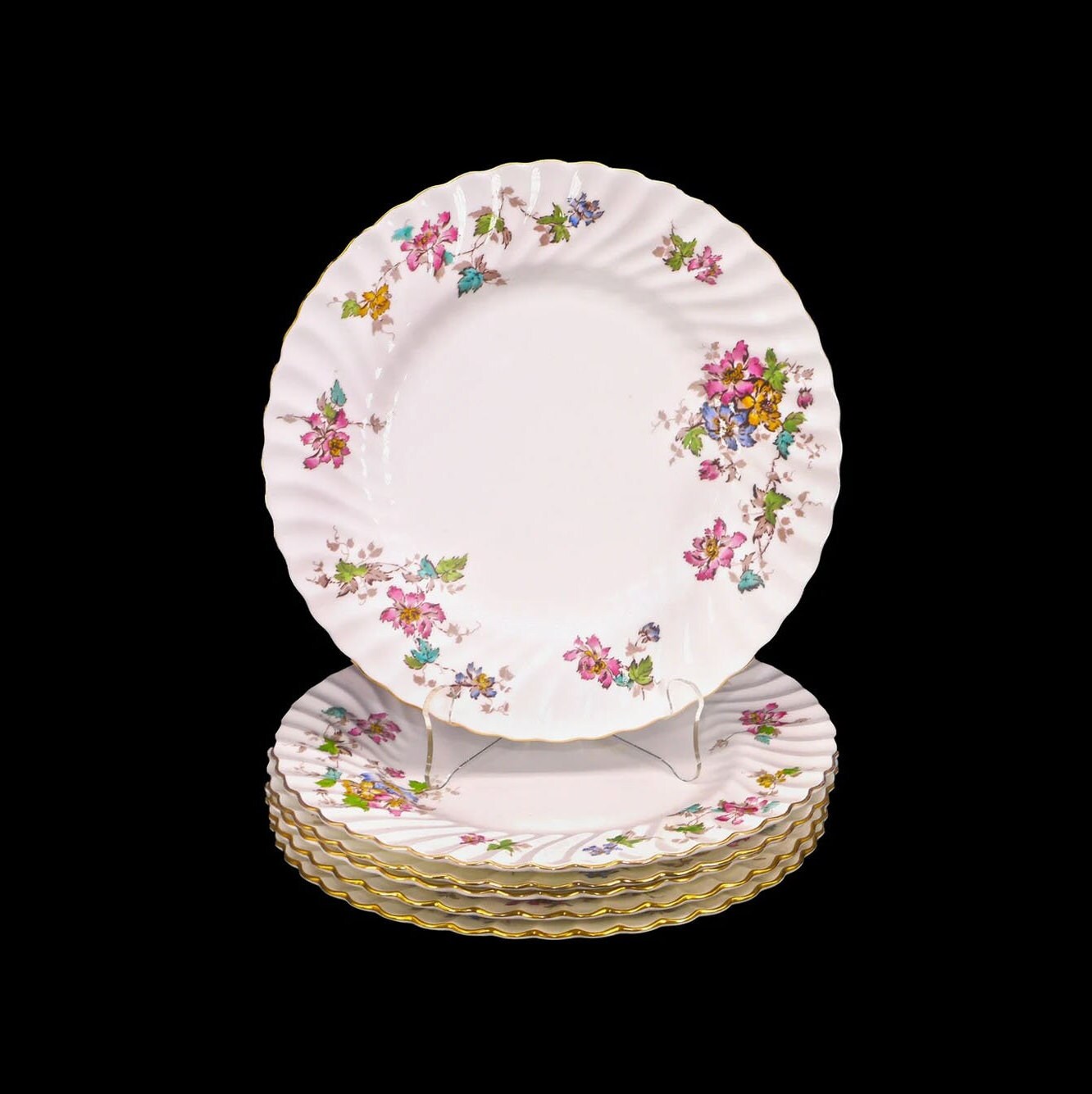 Six Minton Vermont S365 large dinner plates. Bone china made in England.