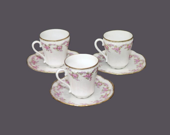 Three Erdmann Schlegelmilch Royal Vienna style Bridal Rose demitasse sets made in Germany.