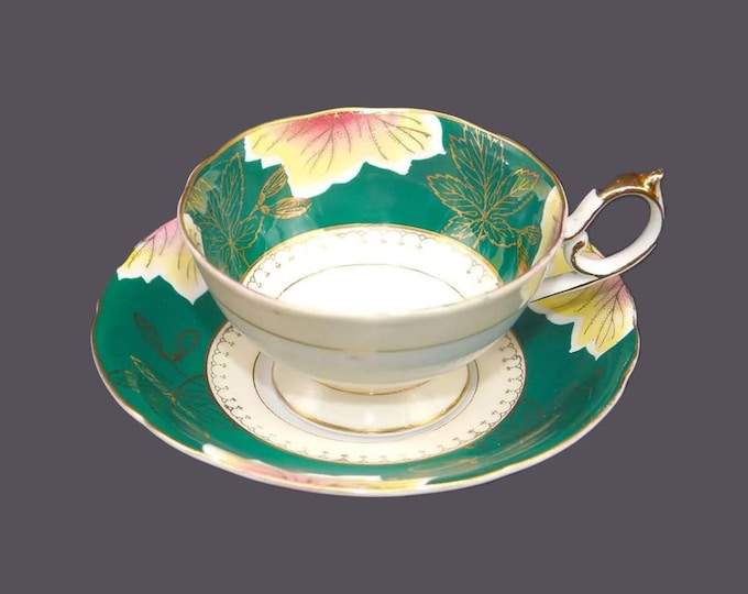 Shafford hand-decorated tea set. Green medallion center gold leaves. Made in Japan.