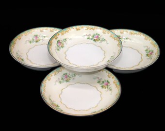 Four Noritake | Morimura | hand-painted Nippon Adela coupe soup bowls made in Japan.