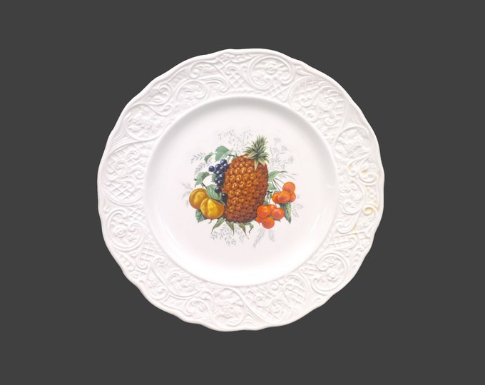 Simpsons Potters SIM14 luncheon plate. Old English Marlborough ironstone made in England. Central pineapple.