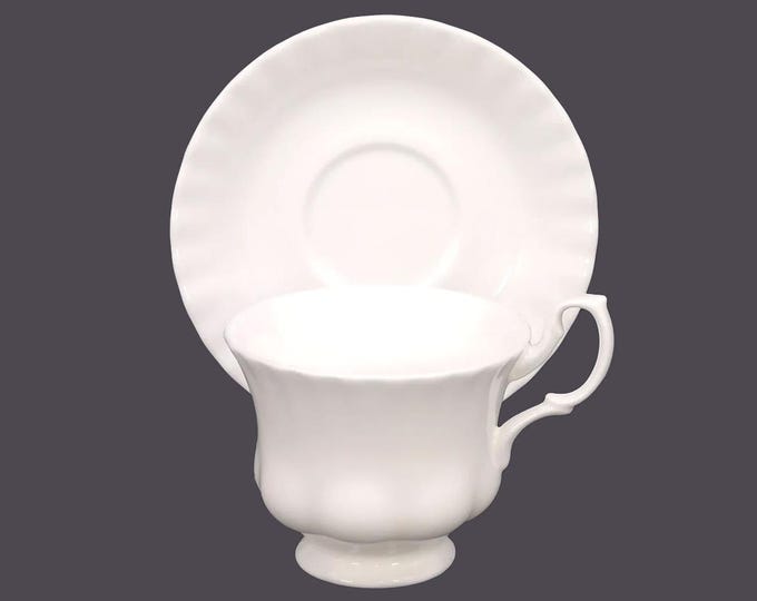 Royal Albert Affinity White H5238 bone china cup and saucer set in the Montrose shape. All-white tableware made in England.