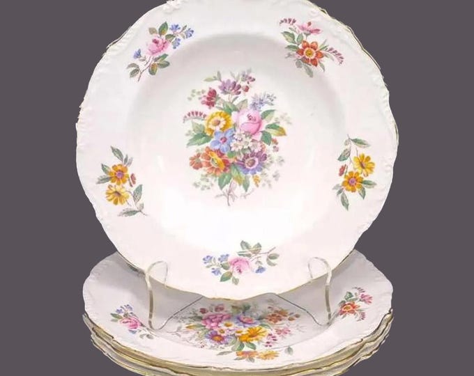 Coalport Fragrance 9504 large, rimmed soup bowls. Bone china made in England. Raised rim, gold edge. Choose quantity below.
