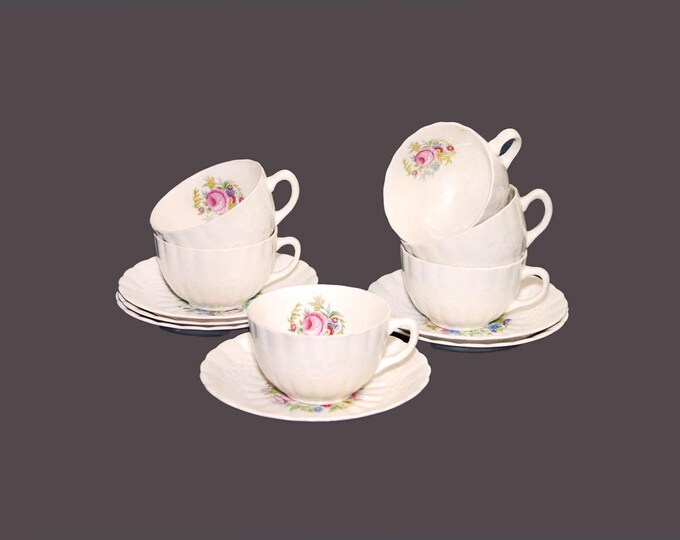 Six Simpsons Potters SIM18 cup and saucer sets. Solian Ware ironstone made in England.