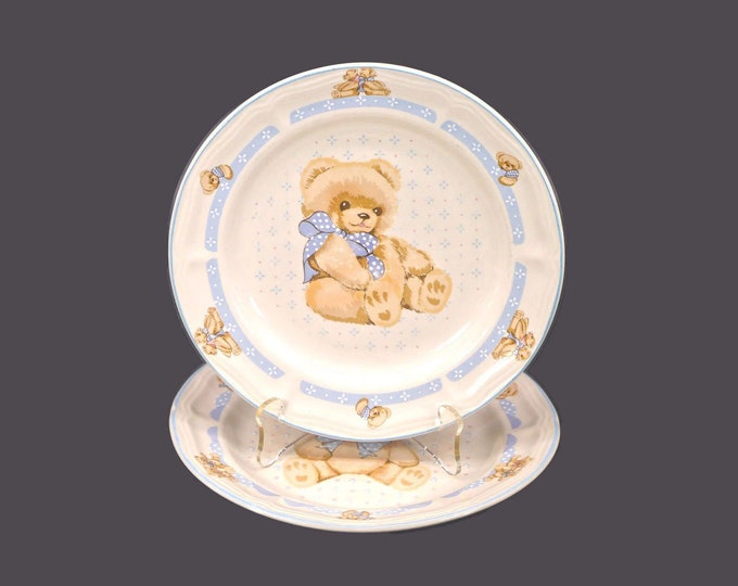 Pair of Tienshan Country Bear and Theodore Bear stoneware salad plates. One of each pattern.