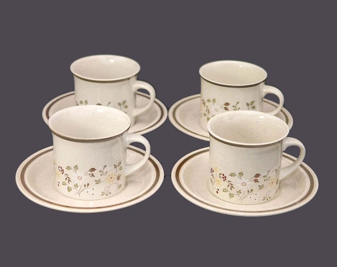 Four Royal Doulton Uplands LS1026 stoneware cup and saucer sets. Lambethware Stoneware made in England.