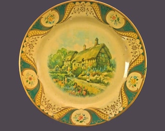 Vintage The Metal Box Company Cottage Garden round serving tray. England.