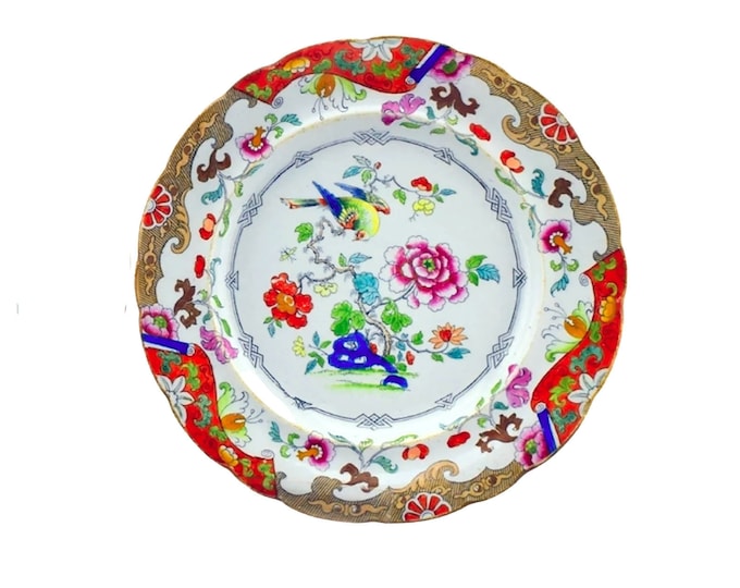 Victorian Ashworth Bros Dieu et Mon Droit B375 Chinoiserie charger dinner plate. Made in England. Flaw (see below).