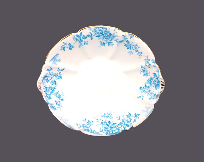 Antique Aesthetic Movement Worthington & Harrop Ely lugged cake or cookie serving plate. Blue florals on white. Made in England.