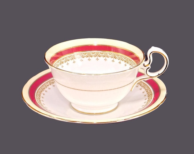 Aynsley Wendover Maroon bone china cup and saucer set made in England. Sold individually.