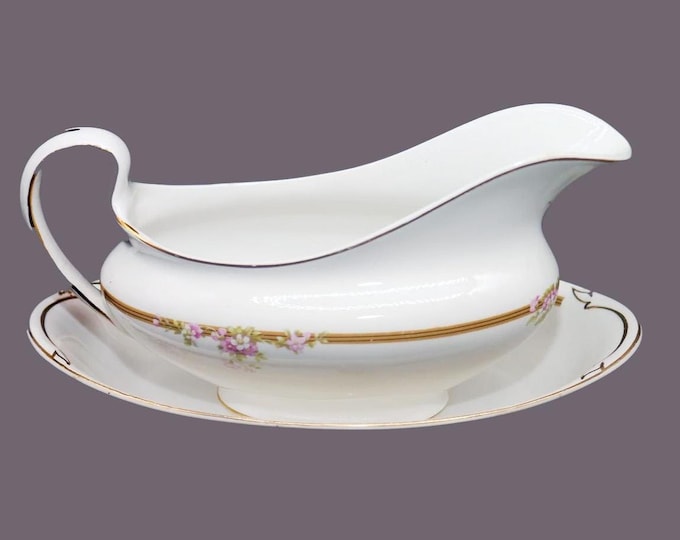 Antique art-nouveau period Johnson Brothers JB265 gravy boat with under-plate made in England.