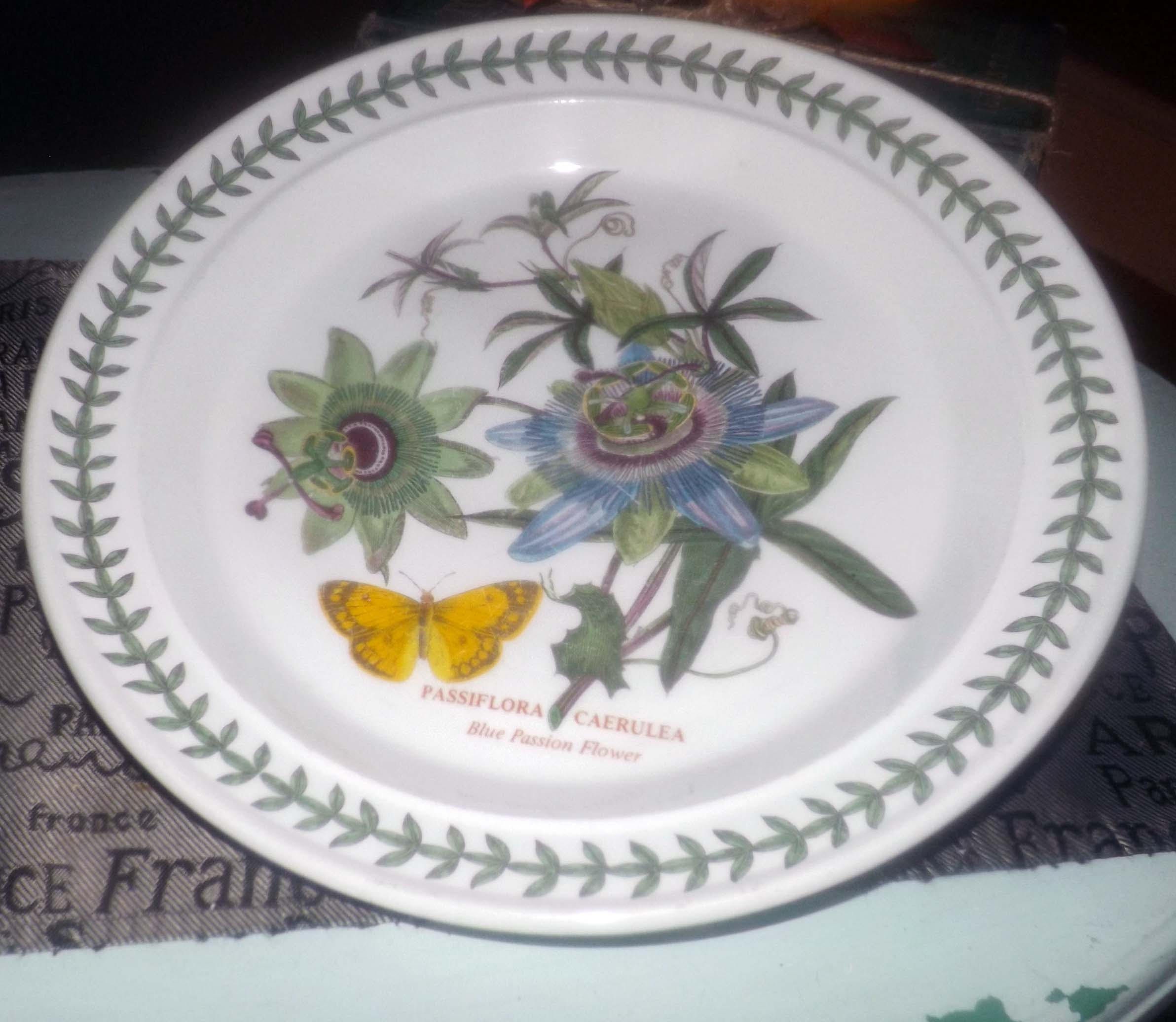 Vintage (1972) Portmeirion Botanic Garden large dinner plate. Blue Passion Flower Passiflora