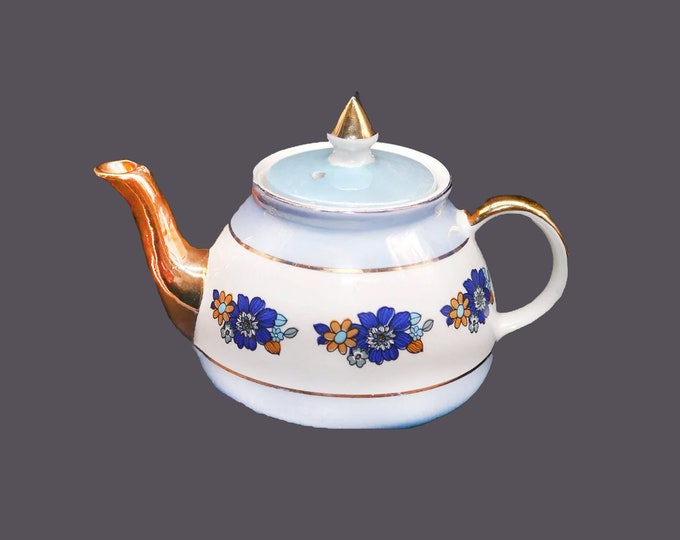 Gibsons W1119 blue luster small personal mini tea for one teapot. Blue dogwood florals. Made in England.