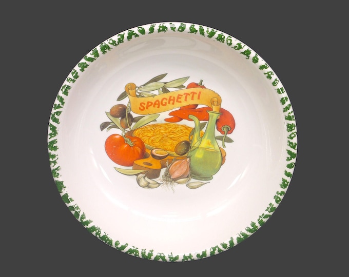 CMS Italy Spaghetti serving bowl | pasta serving bowl. Hand painted, made in Italy. Central vegetables, spaghetti wording.