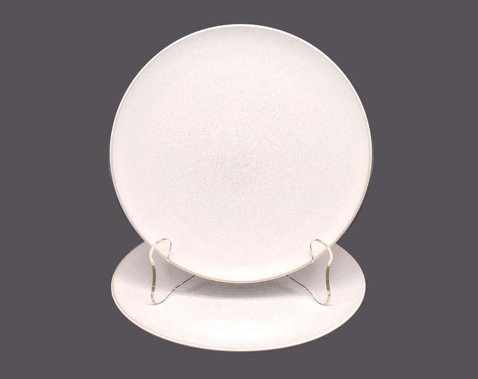 Pair of Denby Signature stoneware bread or side plates. Chef's favorite all-white stoneware with tan trim made in England.