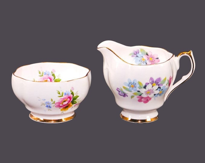 Queen Anne Serenade novelty creamer and open sugar bowl set. Bone china made in England.
